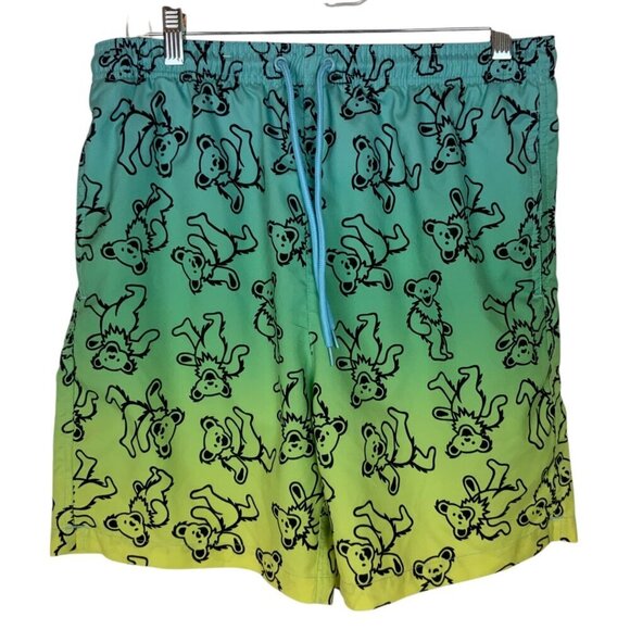Grateful Dead Dancing Bear Gradient Swim Shorts Mens Size Medium Blue Green - Picture 1 of 6